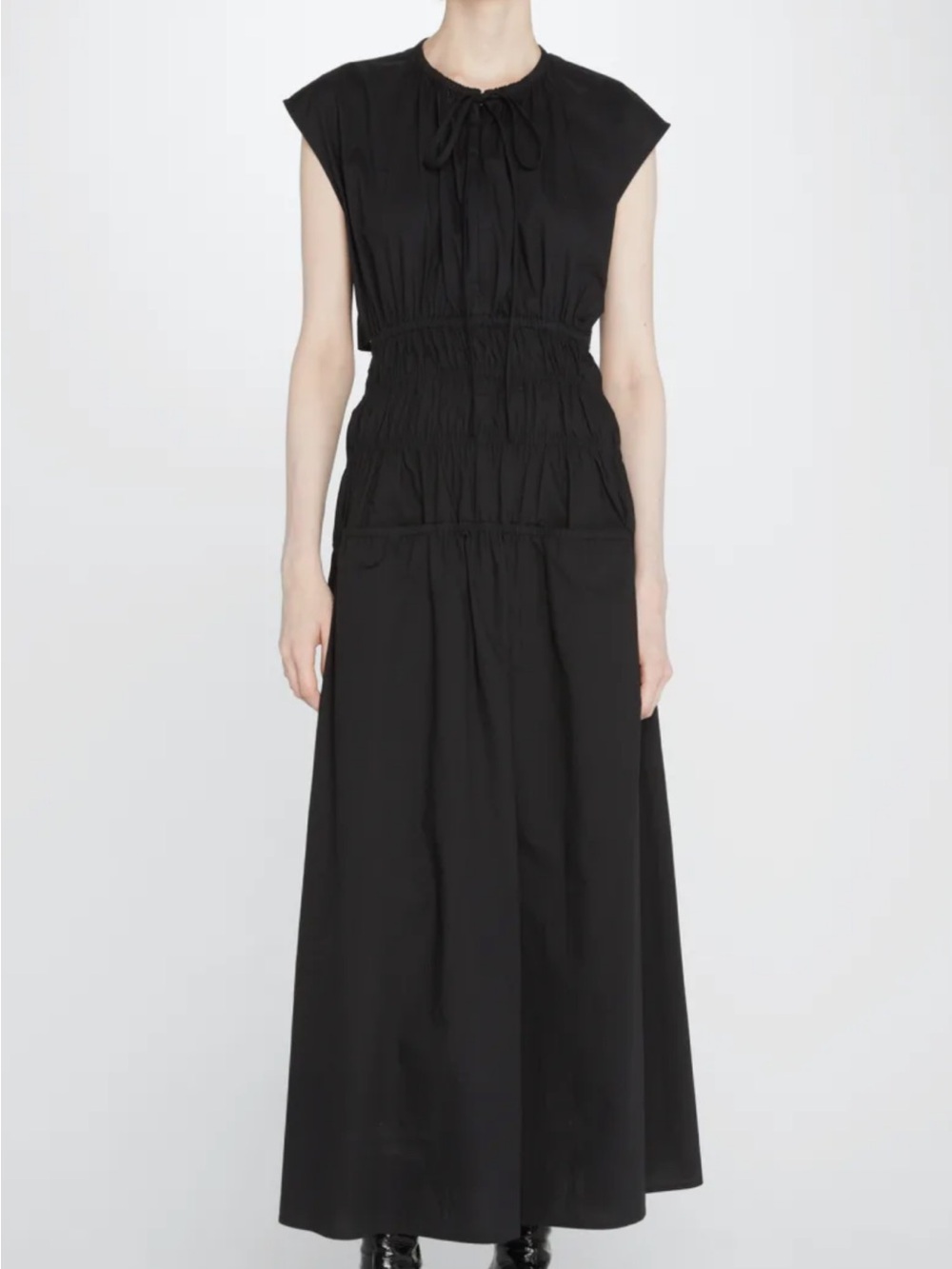Black Smocked Waist Maxi Dress